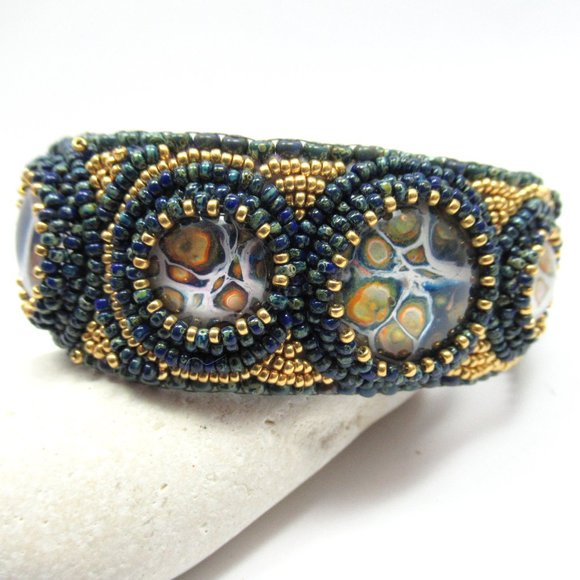 Artisan Bead embroidered cuff bracelet - Picture 10 of 16